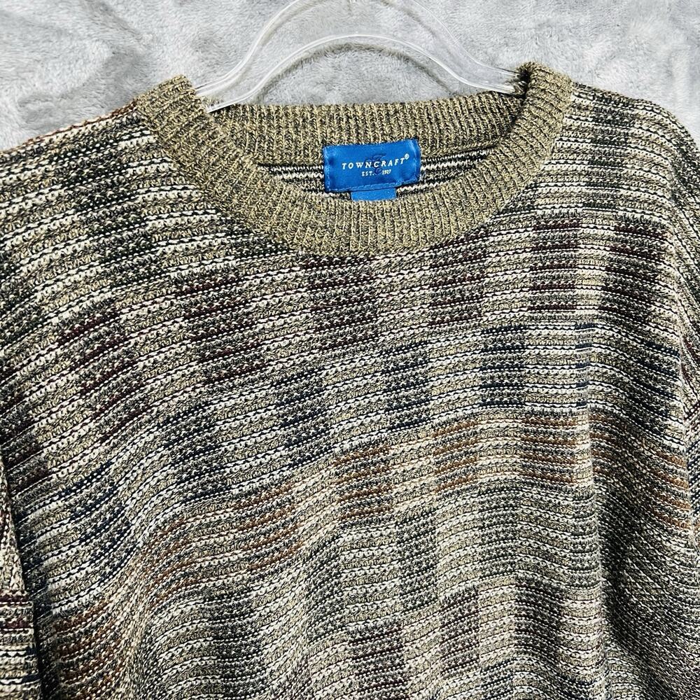 Vtg TOWNCRAFT‎ Mens Cosby Style Sweater Sz L 90s Geometric Checker Crewneck Brwn - Picture 5 of 8